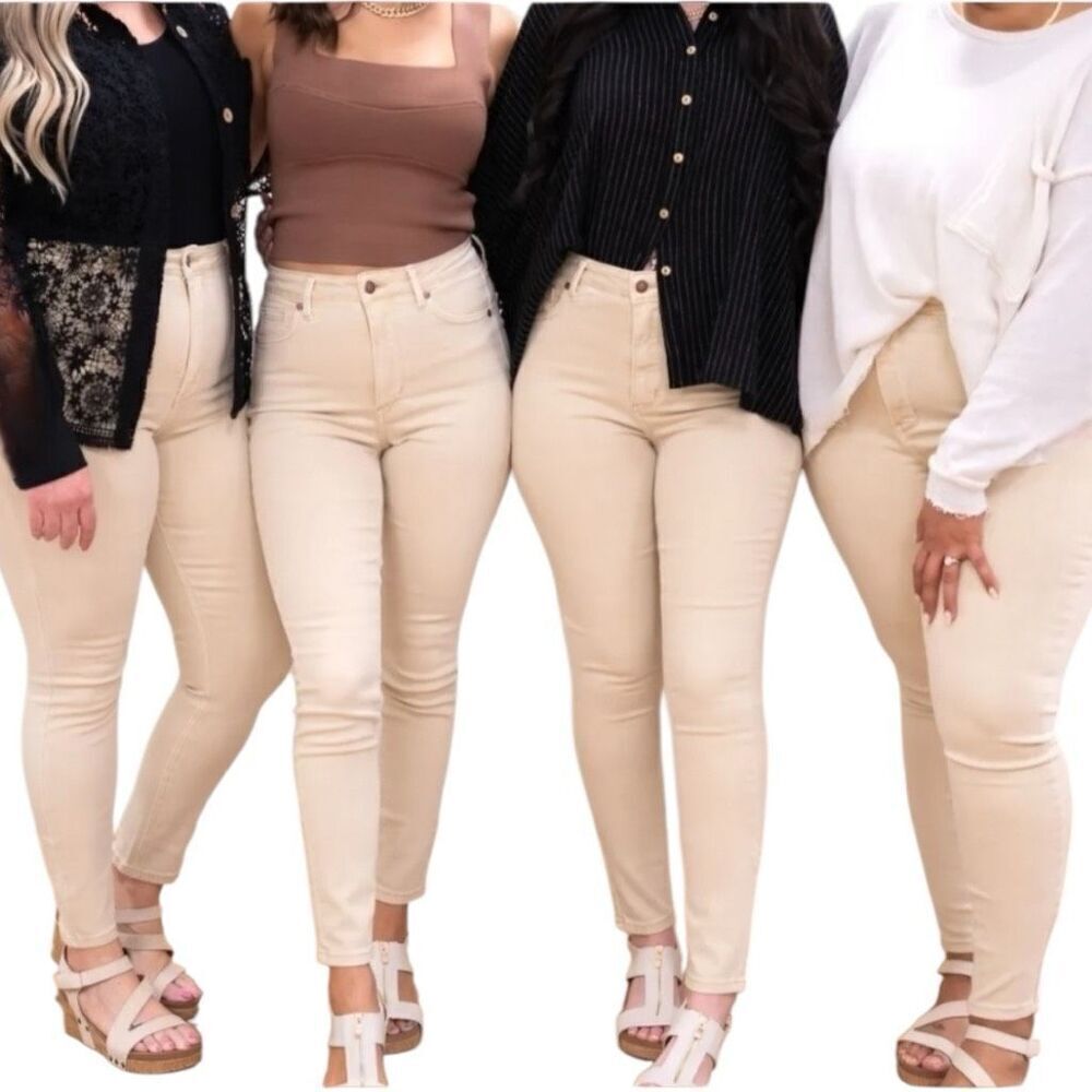 Judy Blue High Rise Tummy Control Skinny Jeans Beige Garment Dyed NWT
